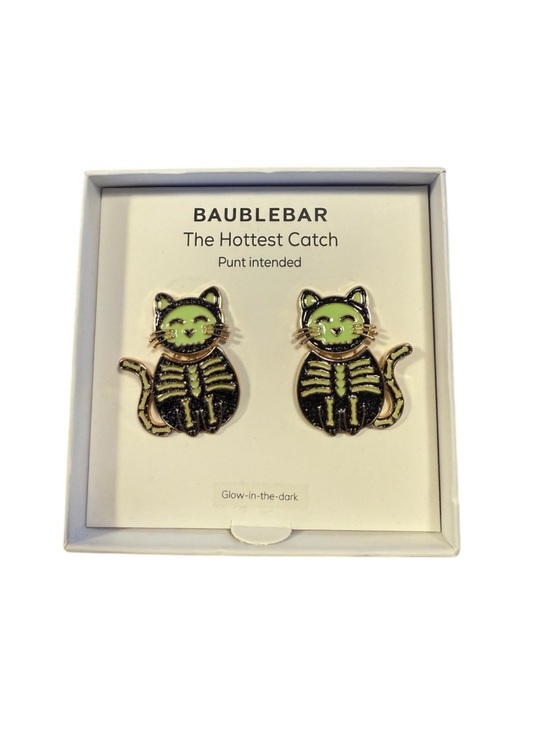 BaubleBar Jewelry - BaubleBar Glow-in-the-Dark Green Cat Earrings NIB